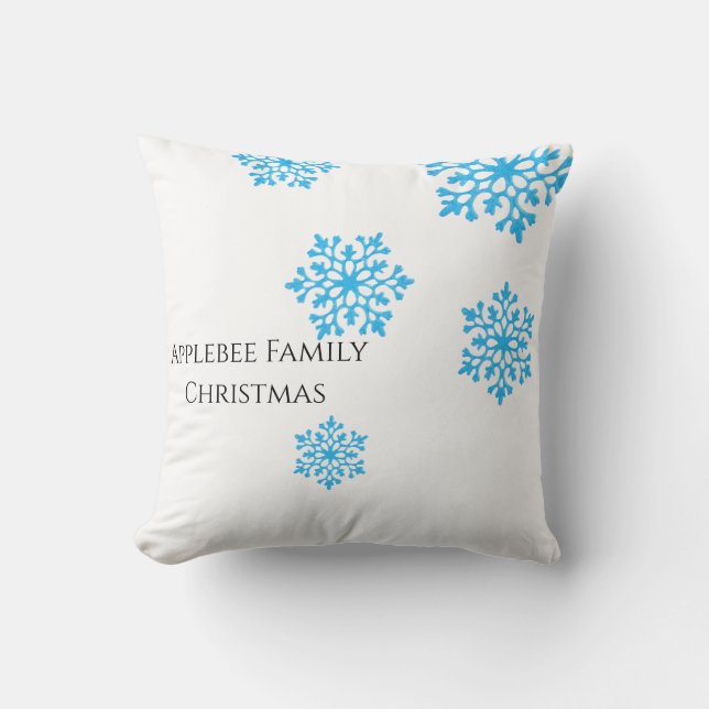 Almofada Nome da família Floco de neve moderno azul-brilhan (Frente)