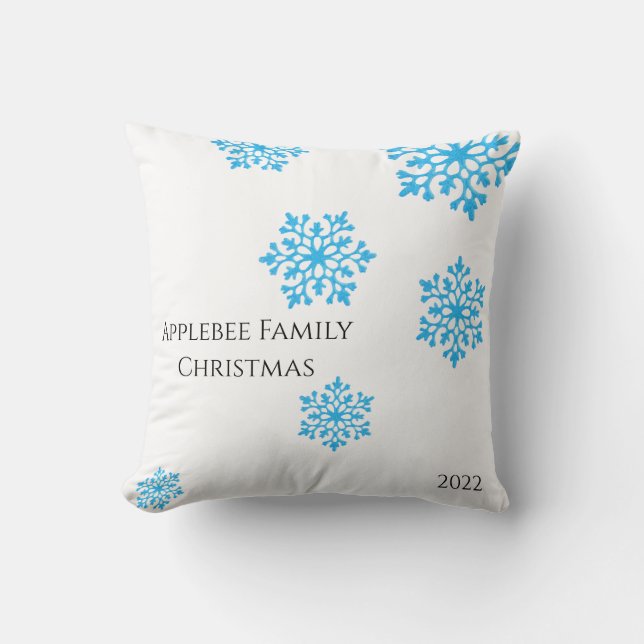 Almofada Nome da família Floco de neve moderno azul-brilhan (Frente)
