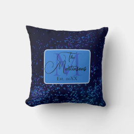 Almofada Nome da Família Monograma Confetti Azul