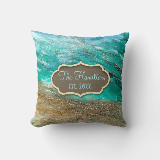 Almofada Nome da Família Personalizada do Abstrato de Moder (Frente)