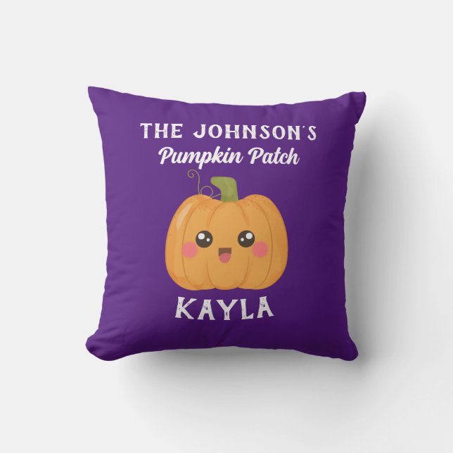 Almofada Nome da família Pumpkin Patch Kawaii Cute Hallowee (Frente)