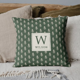 Almofada Nome da Família Rustic Pine Trees Monograma Natal