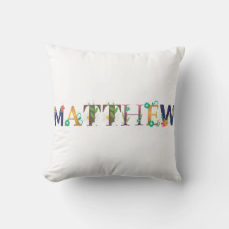 Almofada Nome da MATTHEW Art com flores bordadas