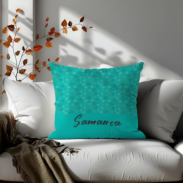 Almofada Nome da turquesa da linha geométrica do círculo vi (Criador carregado)