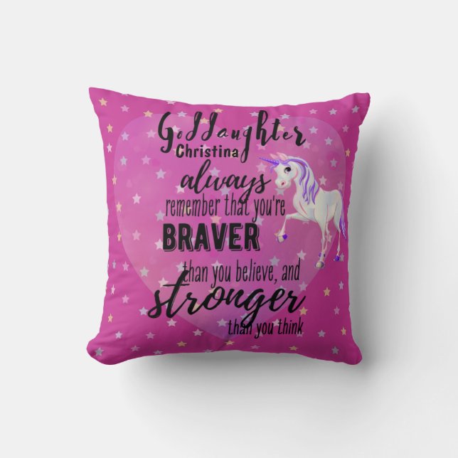 Almofada Nome DAUGHTER Motivational Cote Unicorn Rosa (Frente)