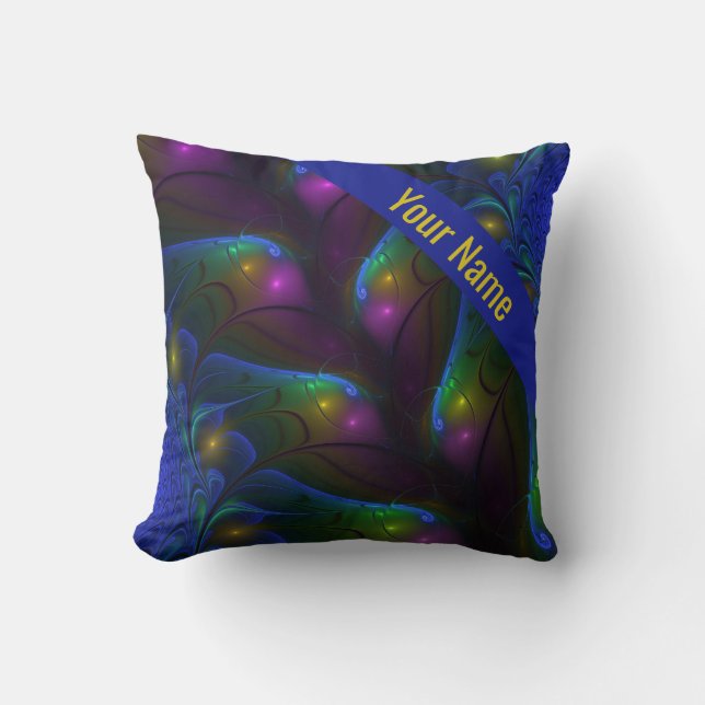 Almofada Nome de Arte Fractal Moderna e Luminosa Abstrato (Frente)