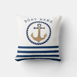 Almofada Nome de Barco Náutico, Âncora Retro Azul Marinho L