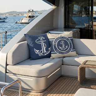 Almofada Nome de Barco Personalizado Âncora Branca na Areia