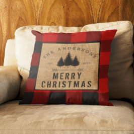 Almofada Nome de Família Country Rústico Feliz Natal Xadrez
