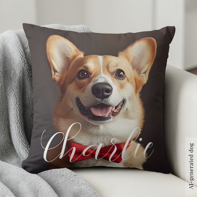 Almofada Nome de Letra de Caligrafia Simples para Foto de P (Custom Pet Photo Script Name Simple Calligraphy Throw Pillow)