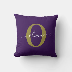 Almofada Nome de script de monograma personalizado Roxo Bra
