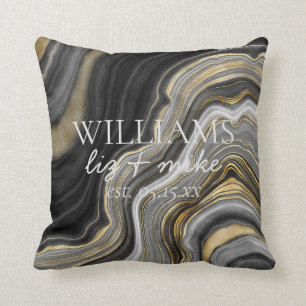 Almofada Nome do Agate Dourado Branco Preto Data de Casamen