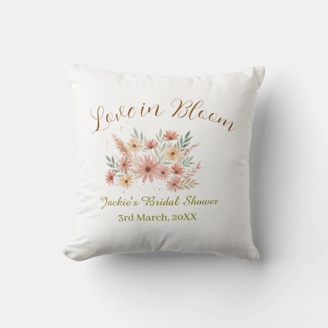 Almofada Nome do chá de noiva boho laranja amor em flor ret (Frente)