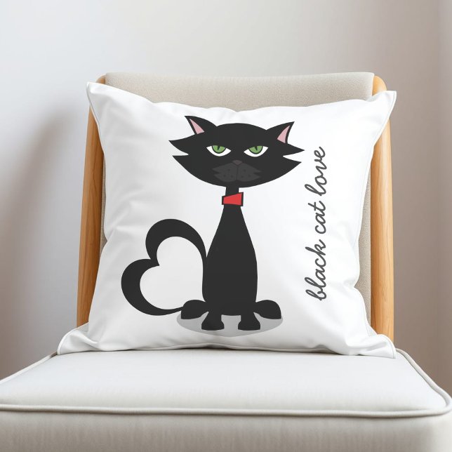 Almofada Nome do gato de desenho preto e branco (add your black cat's name and perhaps change the background color to your kitty's favorite color too)