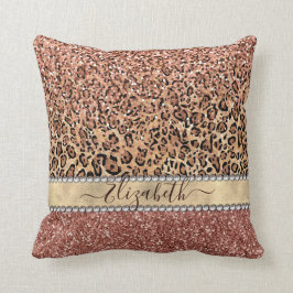 Almofada Nome do Leopard do Glitter Dourado Rosa personaliz