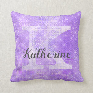 Almofada Nome do Monograma do Sparkle Purple Lavanda de Pas
