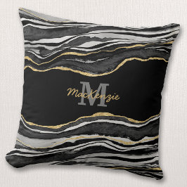 Almofada Nome do Monograma Glitor Preto Agate Glitter Doura