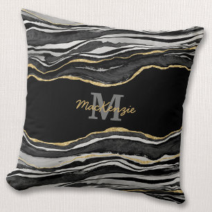 Almofada Nome do Monograma Glitor Preto Agate Glitter Doura