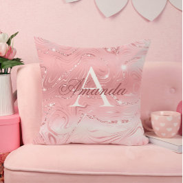 Almofada Nome do Monograma Glitter Rosa-Rosa-Rosa-Moderno N