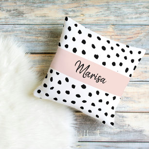 Almofada Nome do Monograma Moderno Pastel Pink & Black Pon
