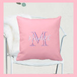 Almofada Nome do Monograma multicolorido rosa e Lavanda<br><div class="desc">Este design bonito e sofisticado apresenta uma única letra multicolorido para o Monograma e o Nome. As cores são moles e gentis como uma flor. Quaisquer perguntas ou solicitações especiais de design,  apenas emails: charmdesignstudio@rcn.com e ficaremos felizes em ajudar.</div>