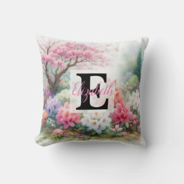 Almofada Nome do monograma na aquarela Flores nos pastéis