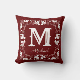 Almofada Nome do Monograma Personalizado Floral Clássico da