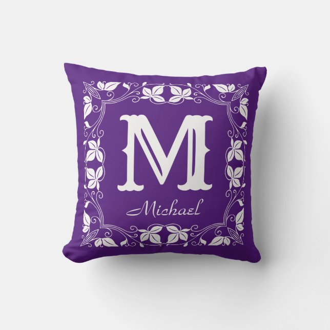 Almofada Nome do Monograma Personalizado Floral Clássico da (Frente)