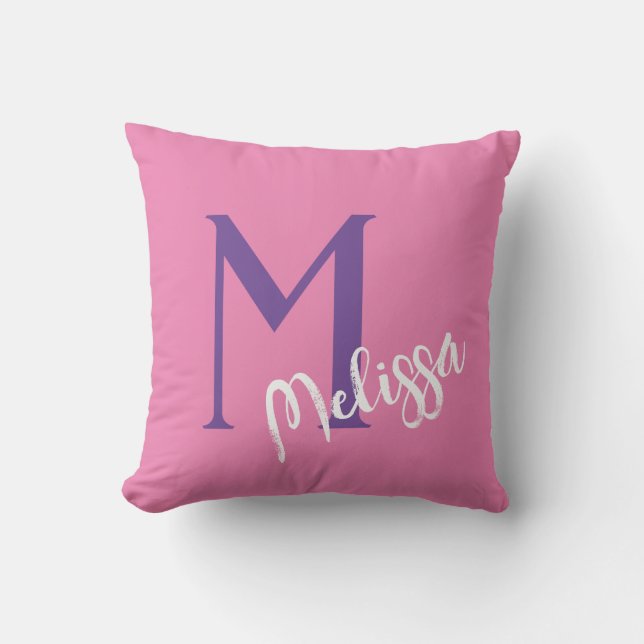 Almofada Nome do monograma rosa CUSHION personalizar mínimo (Frente)