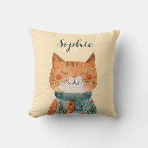Almofada Nome do Nursery de Ilustração de Gato de Caqueta