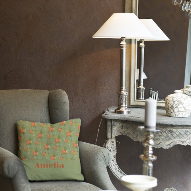 Almofada Nome do padrão floral da horta verde pastel (Criador carregado)