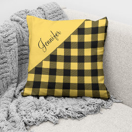 Almofada Nome do padrão xadrez de búfalo amarelo moderno