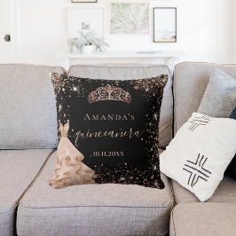 Almofada Nome do vestido Quinceanera Black rosa gold tiara