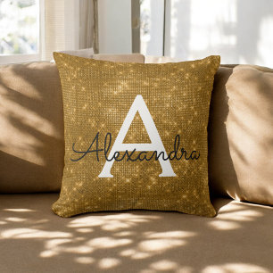 Almofada Nome Dourado & inicial do monograma do Shimmer da