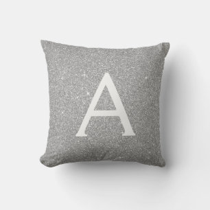 Almofada Nome e inicial do monograma do Silver Sparkle