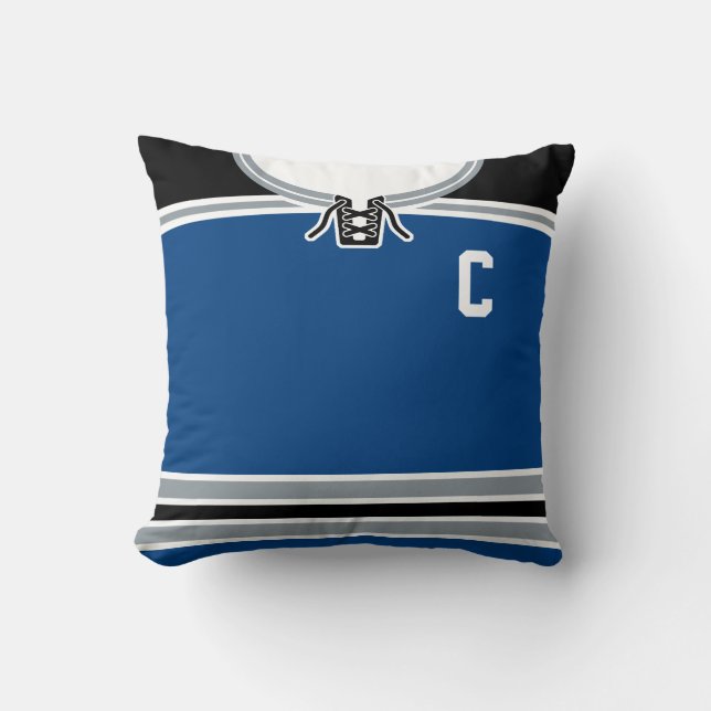 Almofada Nome e Modelo de Número de Jersey de Hockey Azul (Frente)