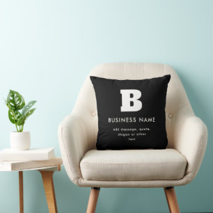 Almofada Nome e Slogan Comercial Editável Preto & Branco