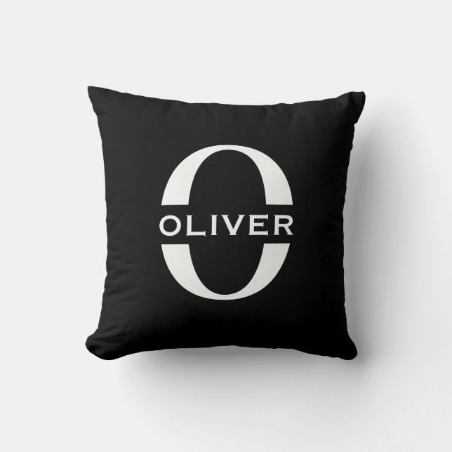 Almofada Nome em Preto e Branco com Monograma Personalizado (Frente)