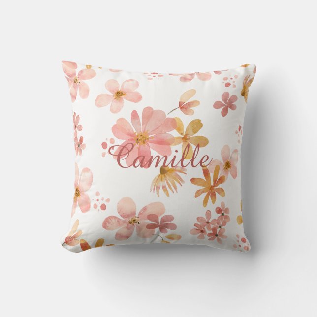 Almofada Nome floral de outono laranja tempo de soneca pêss (Frente)
