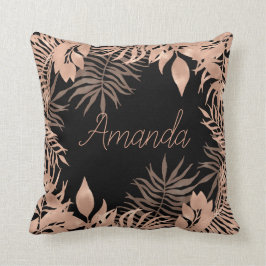 Almofada Nome Floral Rosa Rosa Rosa Dourada Negro Tropical