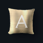 Almofada Nome inicial do monograma Dourado de luxo escovado<br><div class="desc">Folha de Ouro de Luxo Escoou o Nome do Monograma de Metal e o Travesseiro Inicial. O travesseiro faz o presente perfeito para alguém decorando seu quarto de estilo.</div>