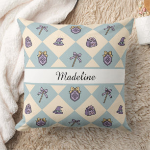 Almofada Nome Mágico de Menina Personalizado Xadrez Azul