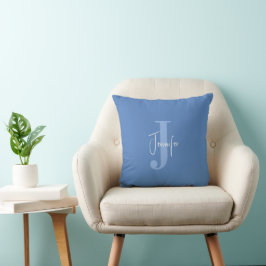 Almofada Nome Mínimo Moderno Monograma Inicial Dusty Blue