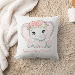 Almofada Nome Monograma Elefante Rosa para Menina Bebê Berç