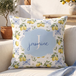 Almofada Nome Monograma Limão Padrão de Azulejo Francês Cou