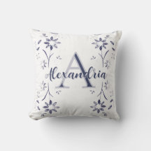Nome Monograma Personalizado Floral Azul