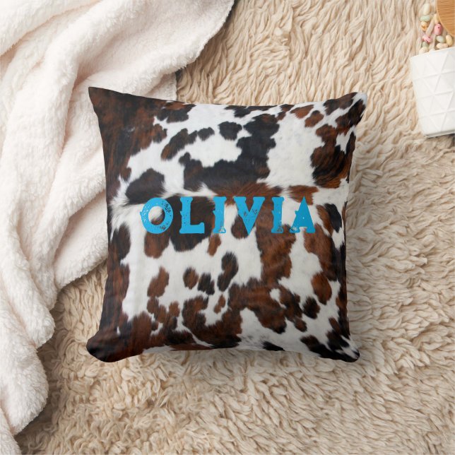 Almofada Nome Patchwork Cowhide Impressão Western Rustic Bl (Cobertor)