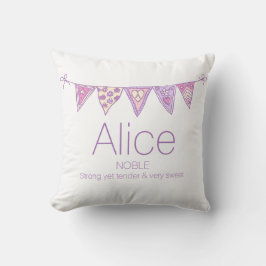 Almofada Nome personalizado Alice bunting rosa púrpura pers