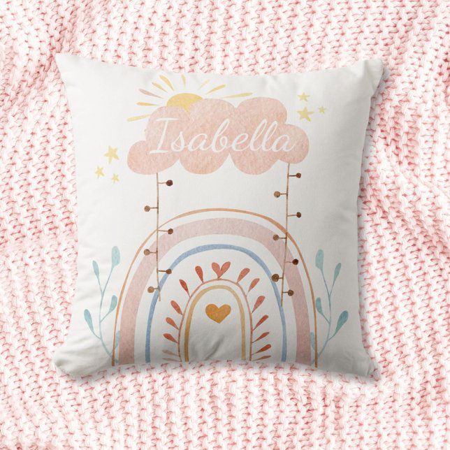 Almofada Nome Personalizado Aquarela Boho Arco-Íris Quarto  (In situ)