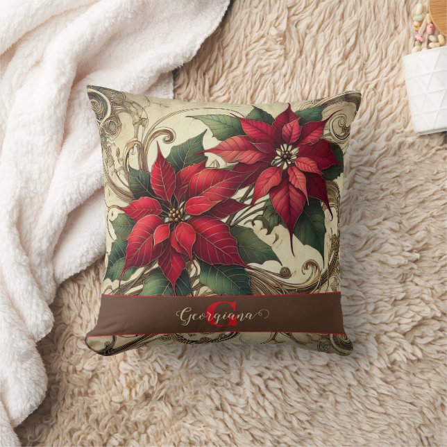 Almofada Nome Personalizado Art Nouveau Poinsettia de Natal (Cobertor)